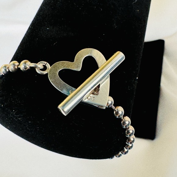 Gucci Sterling Silver Heart Ball Chain Toggle Bracelet Genuine Signed - Picture 8 of 16